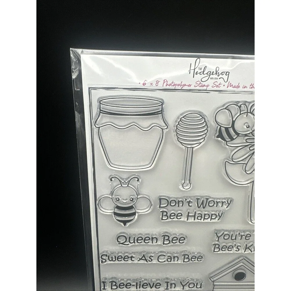 The Hedgehog Hollow 6x8 photopolymer stamp set Bee Hive Happy Honey Jar